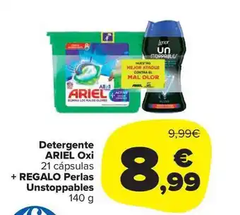 Carrefour Market Detergente ariel oxi 21 cápsules + regalo perlas unstoppables oferta