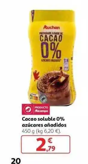 Alcampo Cacao soluble 0% azúcares añadidos oferta