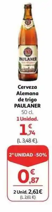 Alcampo 2a unidad -50% cerveza alemana de trigo paulaner oferta