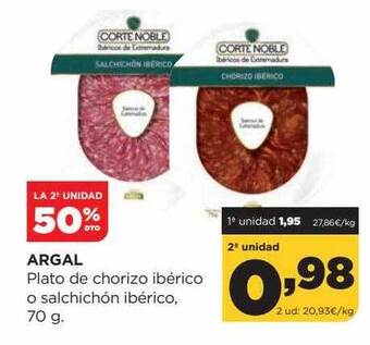 Alimerka La 2a unidad 50% dto argal plato de chorizo ibérico o salchichón ibérico oferta