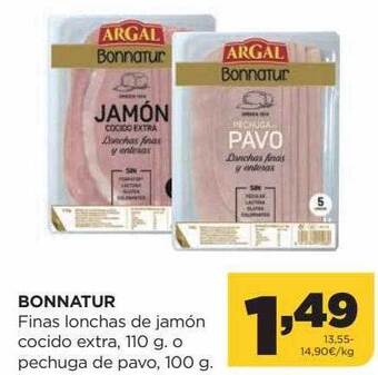 Alimerka Bonnatur finas lonchas de jamón cocido extra o pechuga de pavo oferta