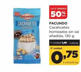 Alimerka La 2a unidad 50% dto facundo cacahuetes horneados sin sal añadida oferta