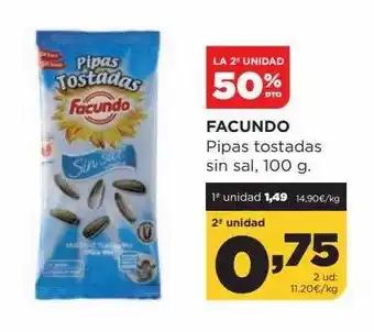 Alimerka La 2a unidad 50% dto facundo pipas tostadas sin sal oferta