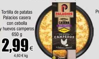 FROIZ Tortilla de patatas palacios casera con cebolla y huevos camperos oferta