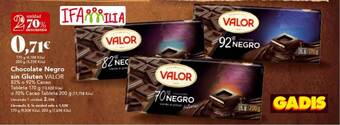 Gadis 2a unidad 70% descuento chocolate negro sin gluten valor oferta