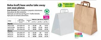 Rajapack Bolsa kraft base ancha take away con asas planas oferta