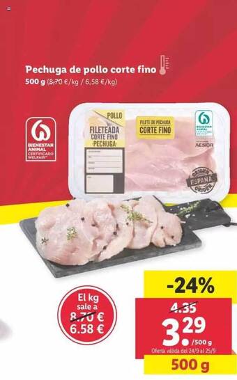 Lidl Pechuga de pollo corte fino oferta
