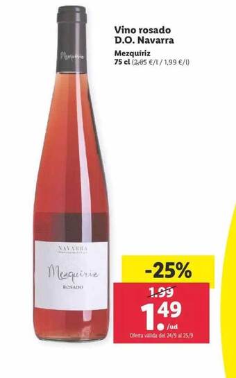Lidl Vino rosado d.o. navarra mezquiriz oferta