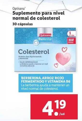 Lidl Optisana suplemento para nivel normal de colesterol oferta