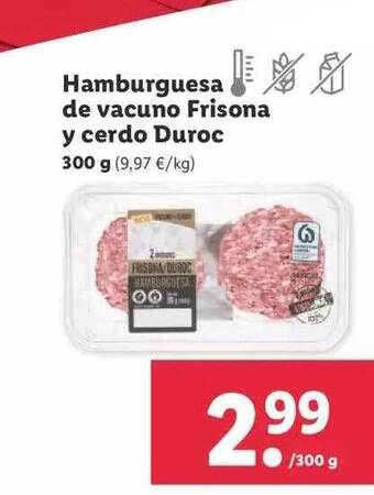 Lidl Hamburguesa de vacuno frisona y cerdo duroc oferta