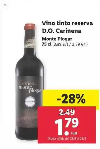 Lidl Vino tinto reserva d.o. cariñena monte plogar oferta