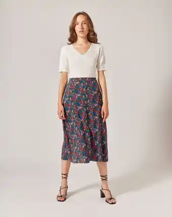 Naf Naf Falda midi con corte color estampado oferta