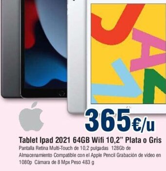 FROIZ Tablet Ipad 2021 64GB Wifi 10.2 Plata o Gris oferta