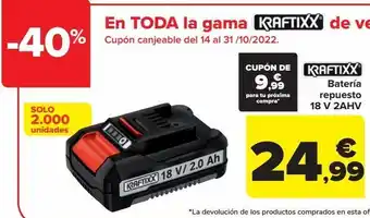 Carrefour Bateria repuesto 18 v 2ahv kraftixx oferta