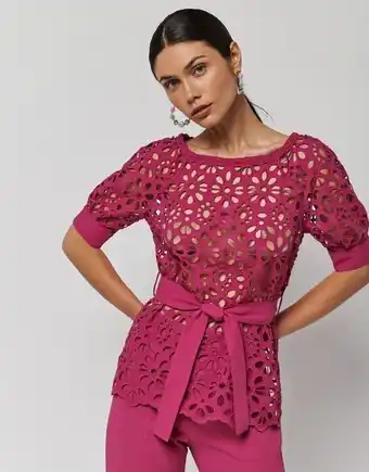 Roberto Verino Blusa bordado suizo fucsia oferta