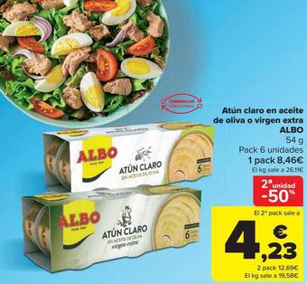 Carrefour La 2a unidad 50% dto atún claro en aceite de oliva o virgen extra albo oferta