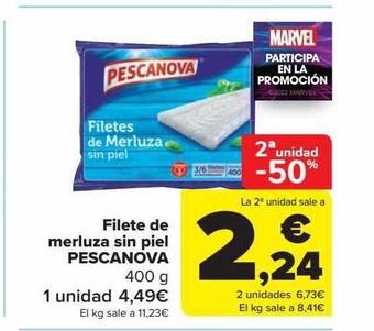 Carrefour 2a unidad -50% filete de merluza sin piel pescanova oferta