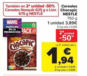 Carrefour 2a unidad -50% cereales chocapic nestlé oferta