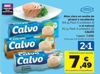 Carrefour Atún claro en aceite de girasol o escabeche o al natural calvo oferta