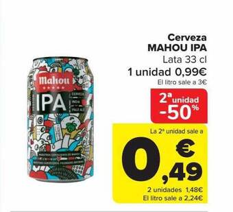 Carrefour 2a unidad -50% cerveza mahou ipa oferta