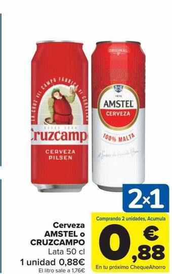Carrefour Cerveza amstel o cruzcampo oferta