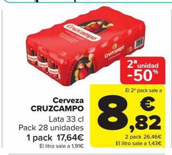 Carrefour 2a unidad -50% cerveza cruzcampo oferta