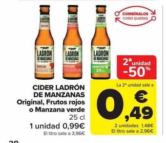 Carrefour 2a unidad -50% cider ladrón de manzanas original, frutos rojos o manzana verde oferta