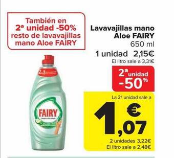 Carrefour 2a unidad -50% lavavajillas mano aloe fairy oferta