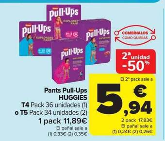 Carrefour 2a unidad -50% pants pull-ups huggies oferta