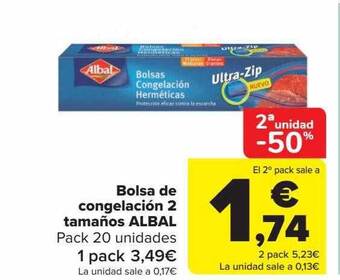 Carrefour 2a unidad -50% bolsa de congelación 2 tamaños albal oferta