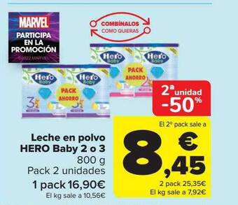 Carrefour 2a unidad -50% leche en polvo hero baby oferta