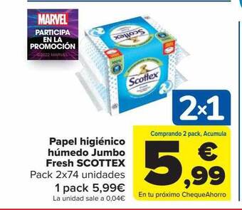 Carrefour Papel higiénico húmedo jumbo fresh scottex oferta