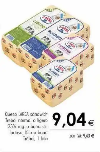 Cash Ifa Ueso larsa sándwich trebal normal o ligero 25% mg o barra sin lactosa oferta