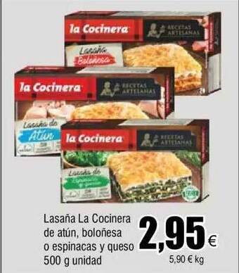 FROIZ Lasaña la cocinera de atún boloñesa o espinacas y queso oferta