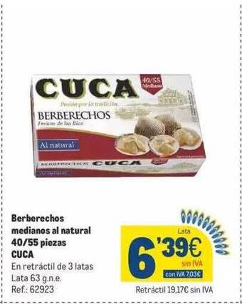 Makro Berberechos medianos al natural 40 55 piezas cuca oferta