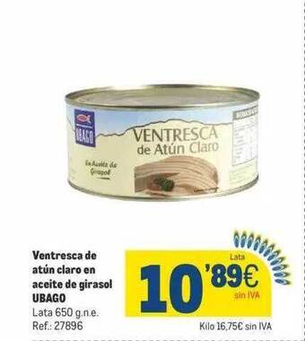 Makro Ventresca de atún claro en aceite de girasol ubago oferta