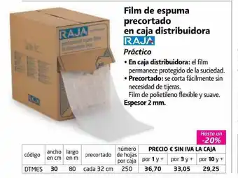Rajapack Film de espuma precortado en caja distribuidora raja oferta