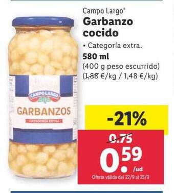 Lidl Campo largo garbanzo cocido oferta
