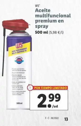 Lidl W5 aceite multifuncional premium en spray oferta