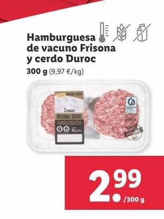 Lidl Hamburguesa de vacuno frisona y cerdo duroc oferta