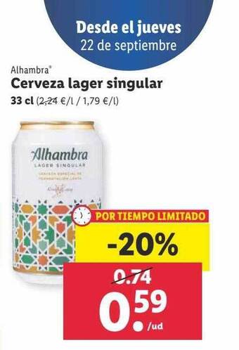Lidl Alhambra cerveza lager singular oferta
