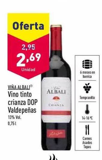 ALDI Viña albali vino tinto crianza dop valdepeñas oferta