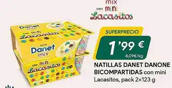 Masymas Natillas danet danone bicompartidas con mini lacasitos oferta