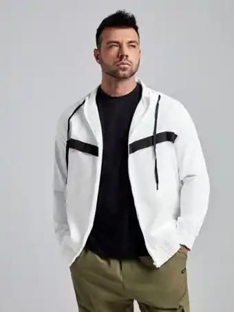 Shein Extended sizes hombres cazadora con cremallera con cinta en contraste con capucha oferta