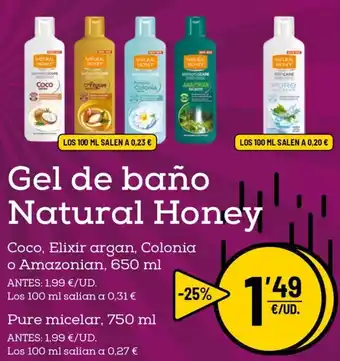 AhorraMas Natural Honey Gel de baño 650 ml, 750ml oferta