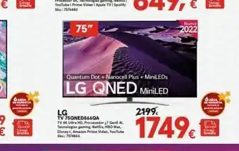 Worten 6aros o dratata lg tv 75qned8660a tv 4k ultra hd, procesador 27 gen5 al, tecnologias gaming, netflix, hbo ma disney, amaz oferta