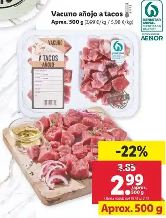 Lidl Vacuno añojo a tacos 500 g oferta
