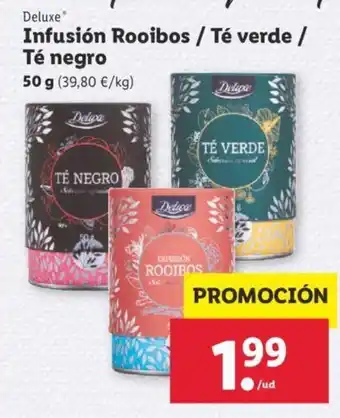 Lidl Deluxe Infusión Rooibos / Té verde / Té negro 50 g oferta