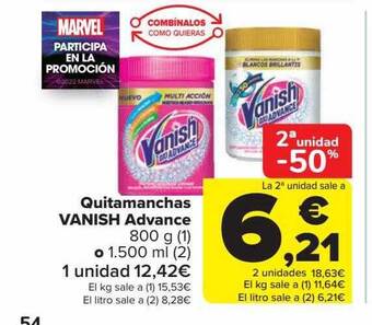 Carrefour 2a unidad -50% quitamanchas vanish advance oferta
