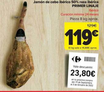 Carrefour Jamón de cebo ibérico 50% raza ibérica primer linaje oferta